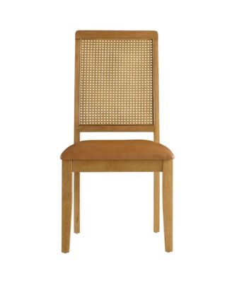 Arlo Faux Leather Upholstered Faux Rattan and Wood Dining Side Chairs, Set of 2