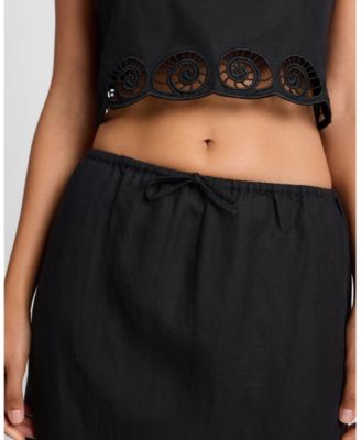  Air Linen Scallop Midi Skirt