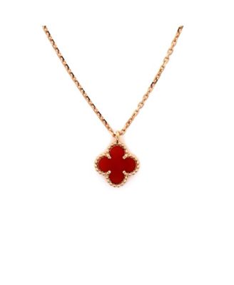  Sweet Alhambra Pendant Necklace 18K Rose Gold and Carnelian, 15.75"