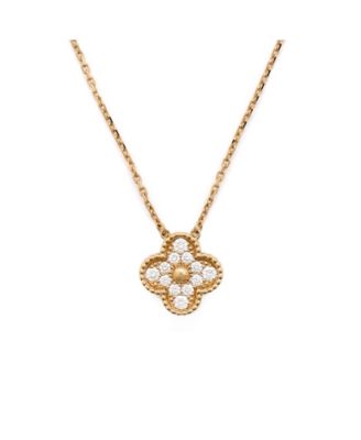  Vintage Alhambra Pendant Necklace 18K Gold and Diamonds, 16.25"