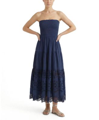 Kristen Smocked Embroidered Tiered Midi Dress