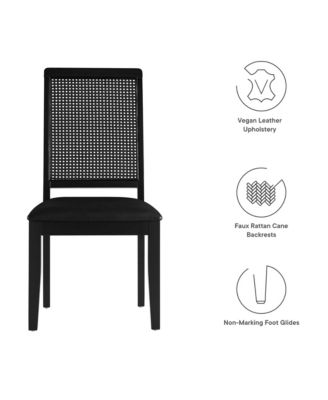 Arlo Faux Leather Upholstered Faux Rattan and Wood Dining Side Chairs, Set of 2