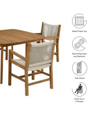  Vienna Outdoor Patio Teak and Rope Dining Set with Armchairs, Set of 5