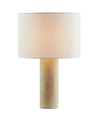Zenith Travertine Table Lamp With Fabric Drum Shade