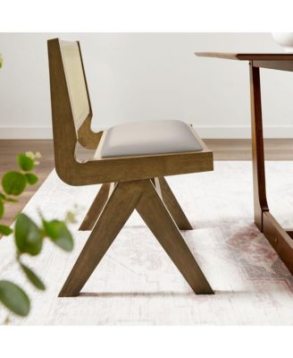  Thera Leather and Cane Dining Side Chairs, Set of 2