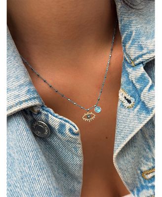 Blue & White Diamond Evil Eye Blue Chain Necklace, 16-18"