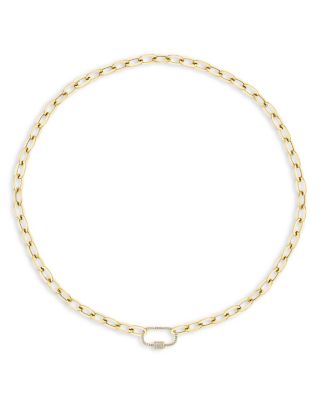 14K Yellow Gold Diamond Pav&eacute; Carabiner Clasp Paperclip Link Necklace, 18"