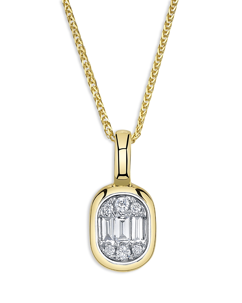 Shy Creation 14K Yellow Gold Diamond Baguette & Round Chopin Pendant Necklace, 18