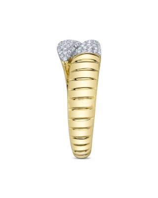 14K Yellow Gold Diamond Pav&eacute; Ridge Texture Bypass Ring
