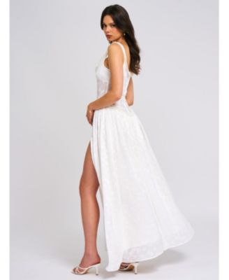  Ulissa High Slit Square Neck Jacquard Maxi Dress