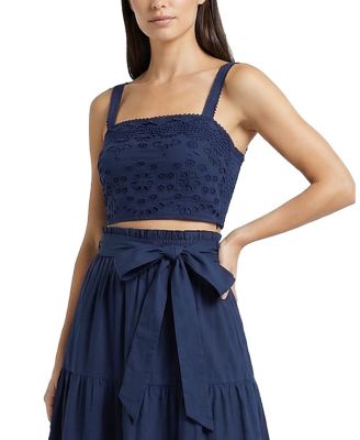 Ilyssa Eyelet Embroidered Square Neck Smocked Crop Top