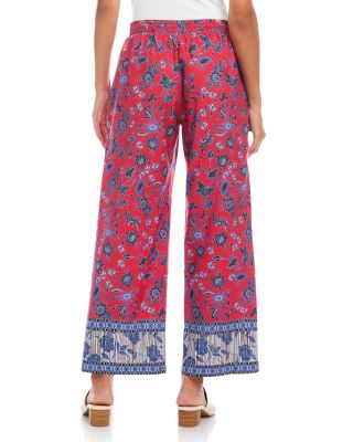 Drawstring Border Print Cropped Pants