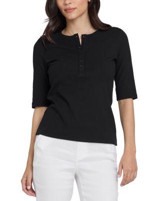 Ribbed Elbow Sleeved Henley Top