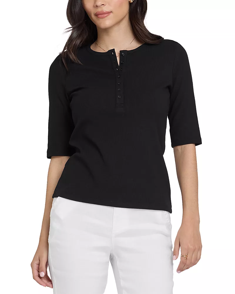 Nydj Ribbed Elbow Sleeved Henley Top