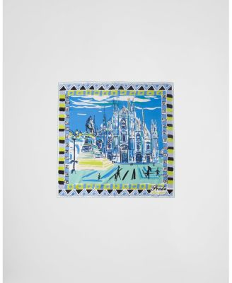Pittoresque Milan Print Silk Foulard Scarf 90X90