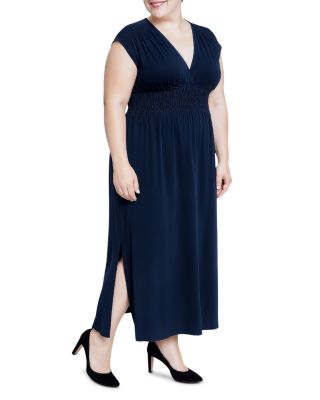 Plus Size Deep V-Neck Side Slit Maxi Dress