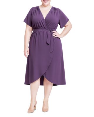 Plus Size Flowy Tie Front Midi Flutter Sleeve Dress