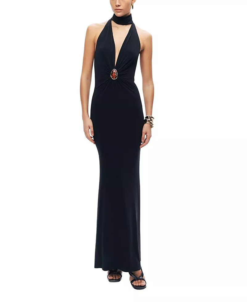 Nocturne Halter-Neck Draped Maxi Dress