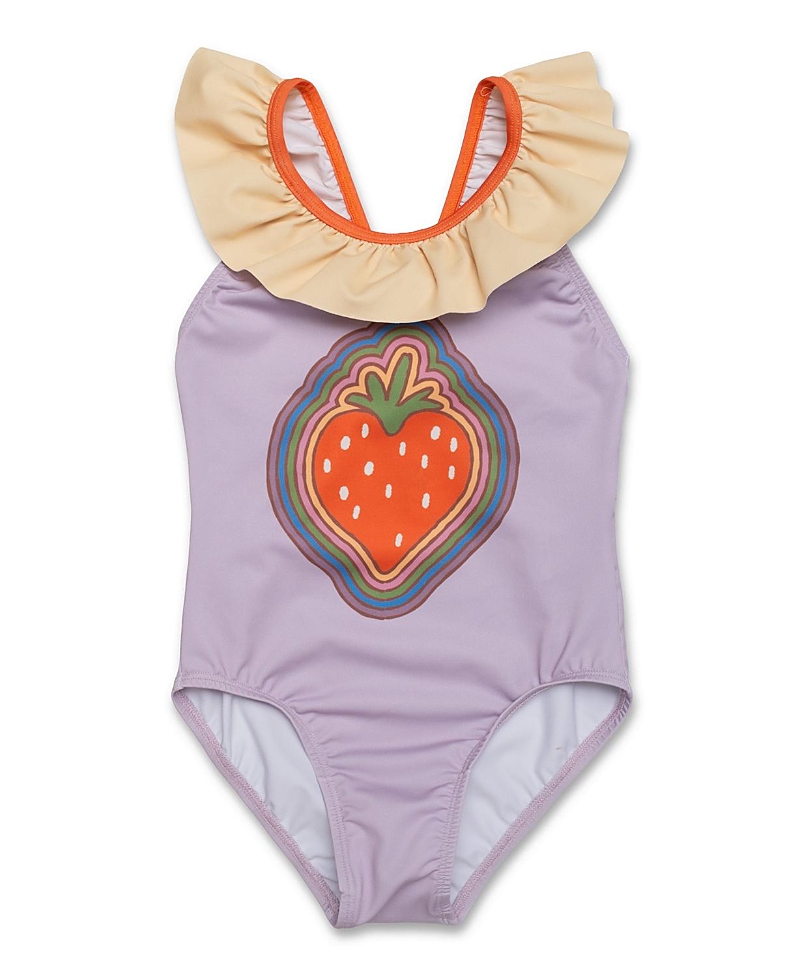 Mon Coeur Girls' Recycled Strawberry Ruffle One Piece - Baby, Little Kid