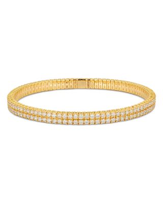 18K Yellow Gold Diamond Two Row Stretch Bracelet, 3.81 tcw