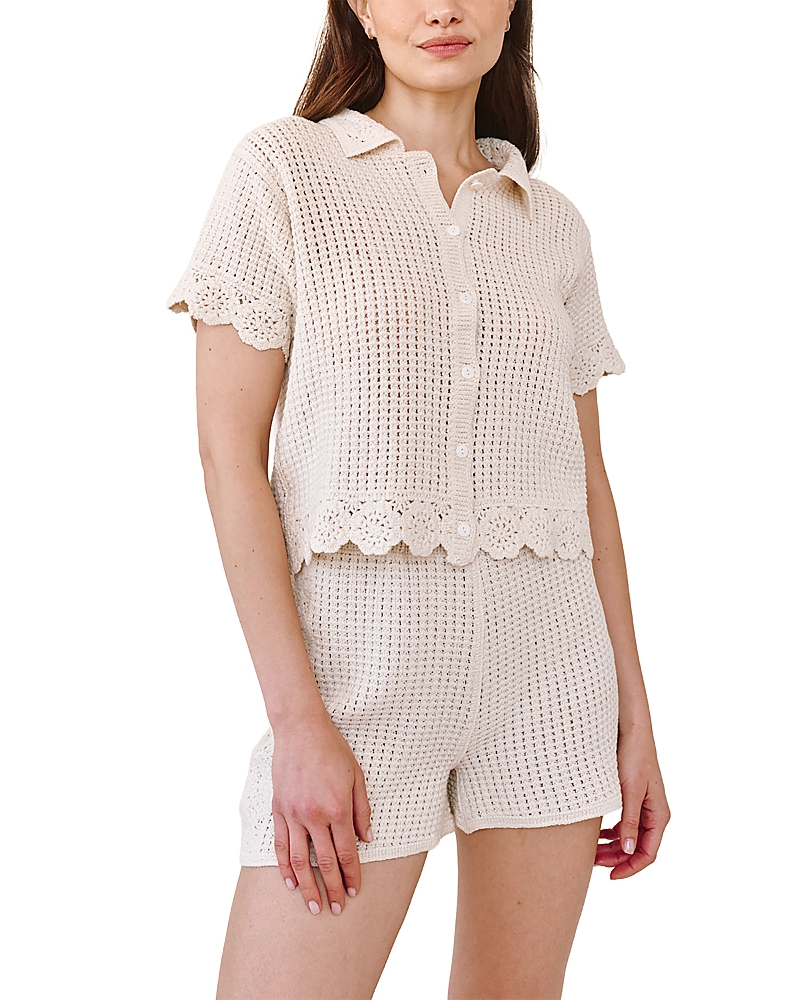Bella Dahl Short Sleeve Crochet Button Down Shirt