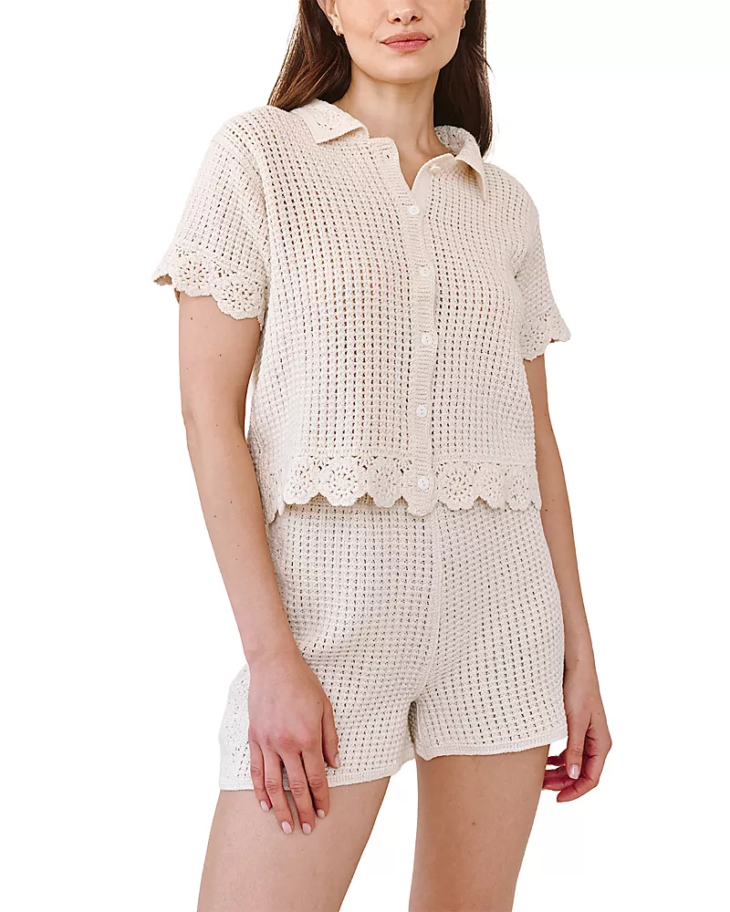 Bella Dahl Short Sleeve Crochet Button Down Shirt