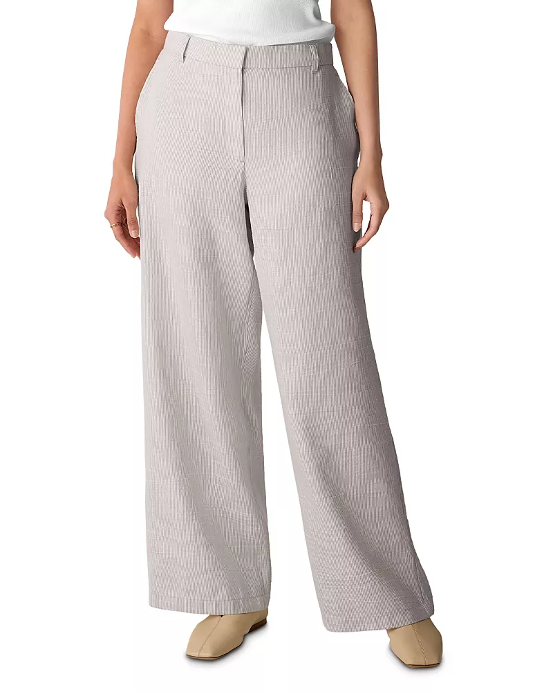 Eileen Fisher Petites High Waisted Linen Blend Wide Leg Trousers