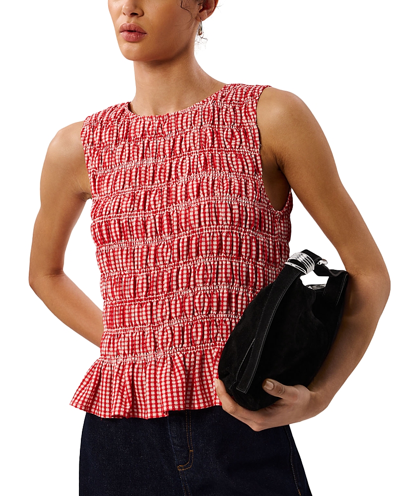 Whistles Gingham Shirred Top
