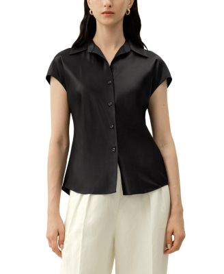  Bias Cut Cap-Sleeve Silk Shirt