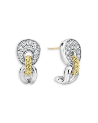 18K Yellow Gold & Sterling Silver Caviar Lux Diamond Curved Earrings - Exclusive
