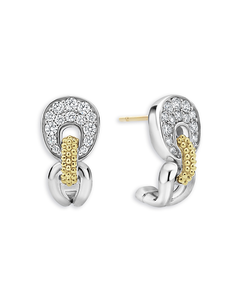 Lagos 18K Yellow Gold & Sterling Silver Caviar Lux Diamond Curved Earrings