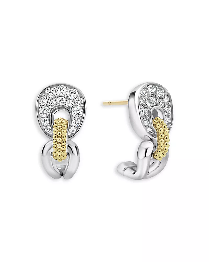 Lagos 18K Yellow Gold & Sterling Silver Caviar Lux Diamond Curved Earrings