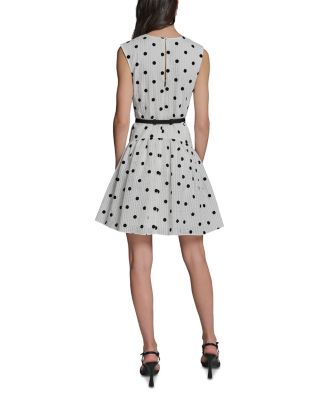 Polka Dot Seersucker Belted A Line Dress