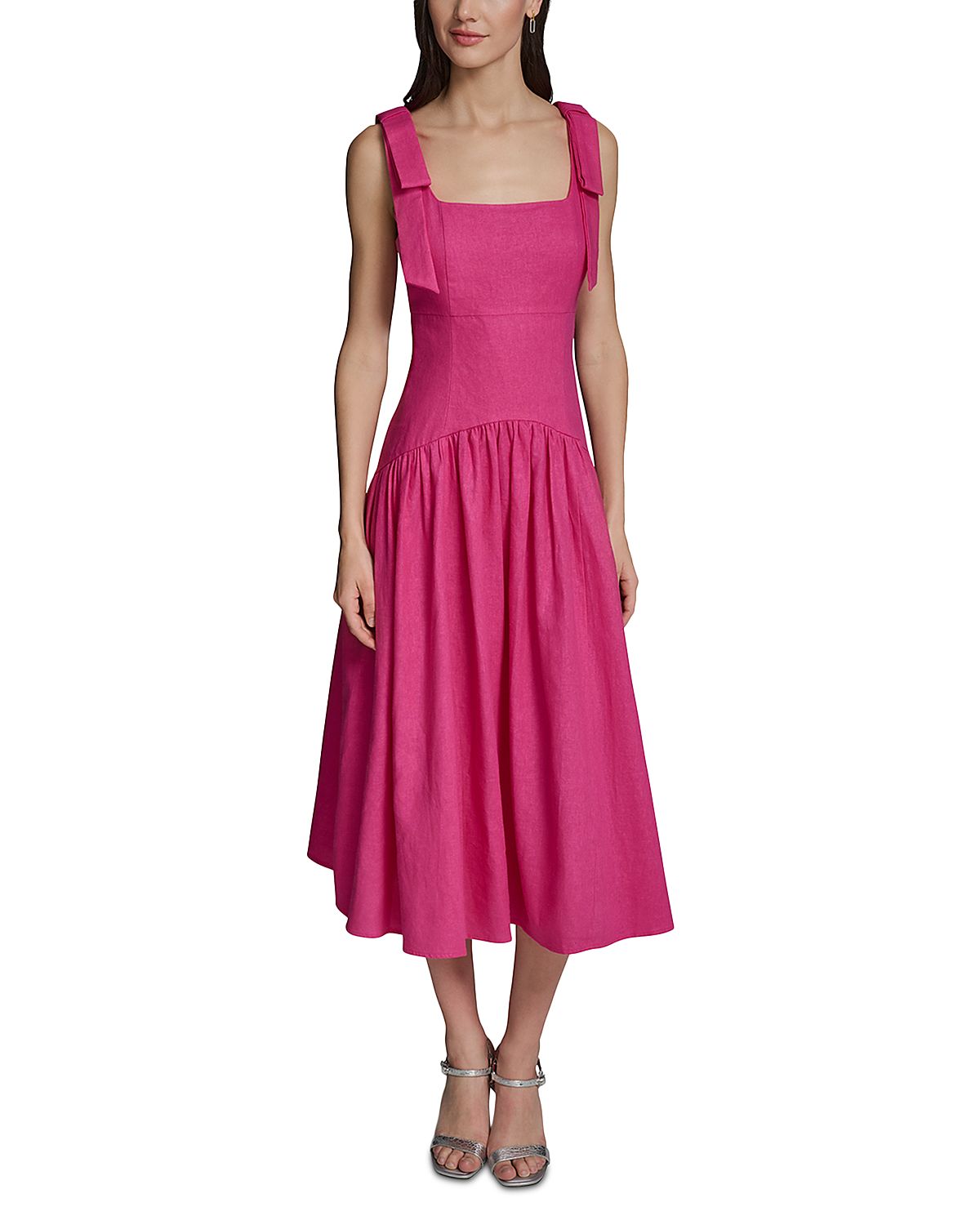 Karl Lagerfeld Paris Square Neck Tie Shoulder Midi Dress