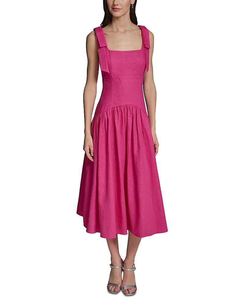 Karl Lagerfeld Paris Square Neck Tie Shoulder Midi Dress