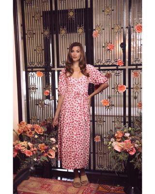 Floral Eyelet Puff Sleeve Midi Dress