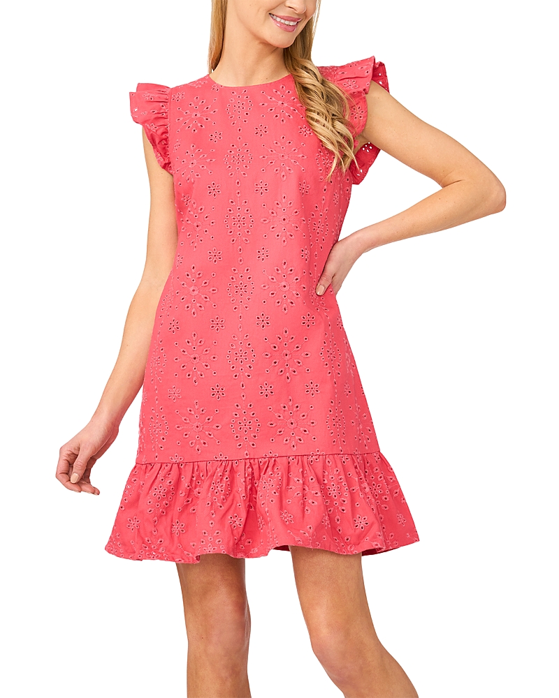 CeCe Flutter Sleeve Eyelet Mini Dress