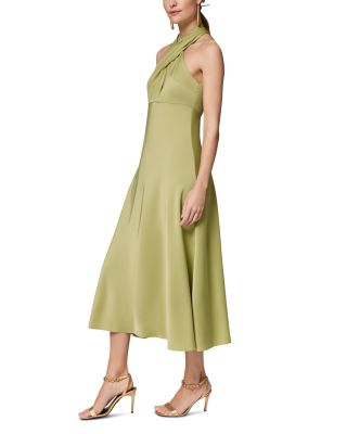 Sleeveless Satin Halter Neck Midi Dress