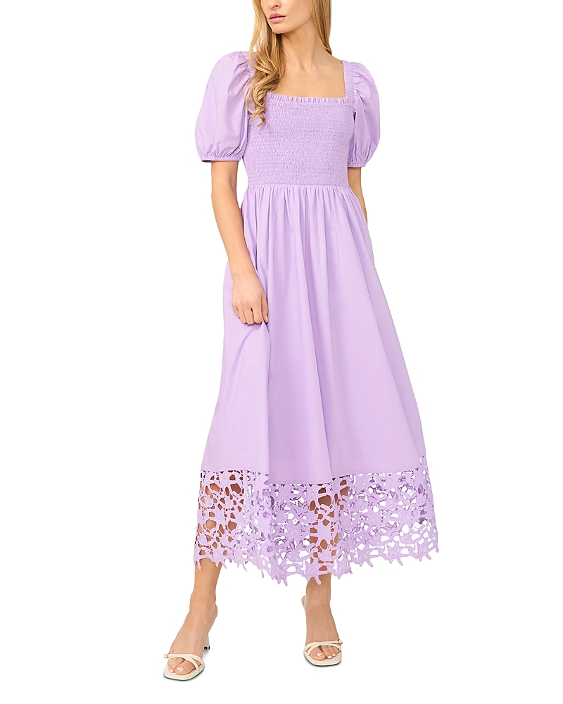 CeCe Puff Sleeve Lace Hem Midi Dress