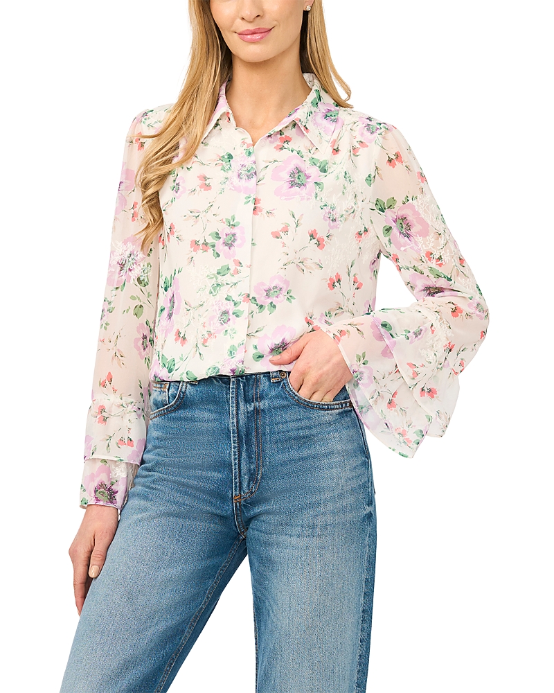 CeCe Double Ruffle Cuff Button Down Shirt
