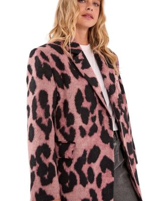 Leopard Wool Blend Tailored Coat