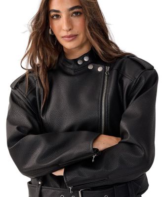 Belted Faux Leather Biker Jacket