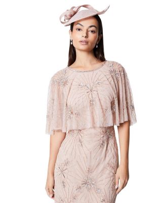  Floral Embellished Cape Midi Dress