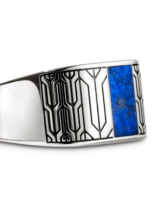 Men's Sterling Silver Icon Lapis Lazuli Engraved Ring
