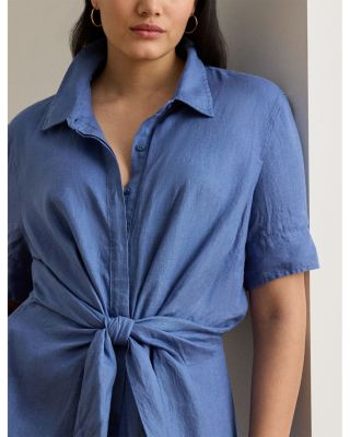 Tie Front Linen Shirt Dress