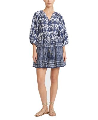  Sam Balloon Sleeve Elastic-Waist Mini Shirtdress