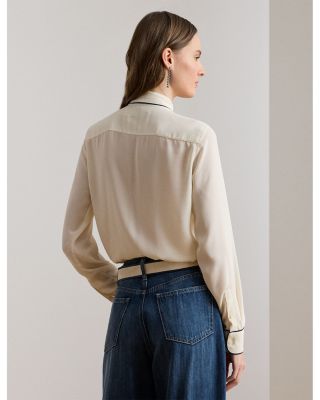  Two Tone Georgette Tie Neck Blouse