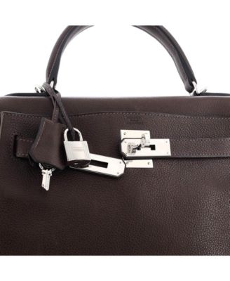 Kelly 28 Handbag Brown Barenia Faubourg with Palladium Hardware