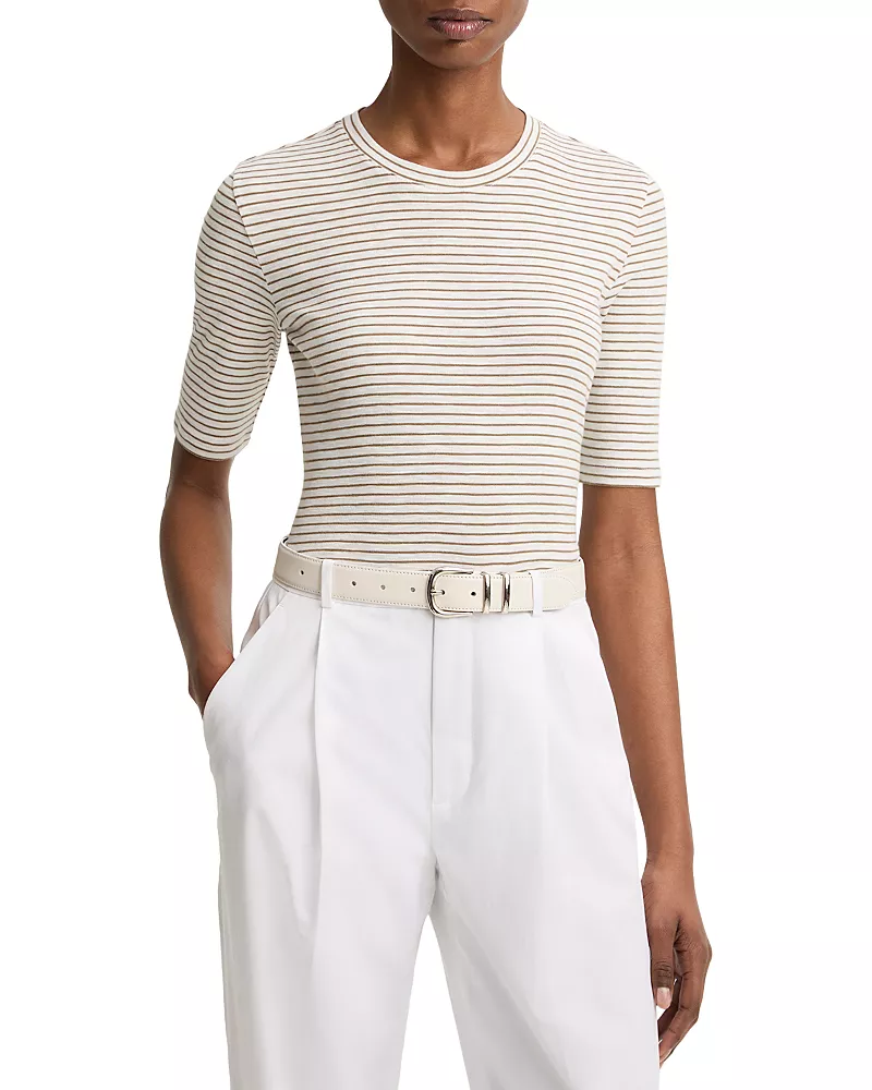Vince Striped Elbow Sleeve Crewneck Tee
