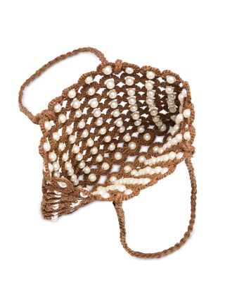 Imitation Pearl & Crochet Straw Tote